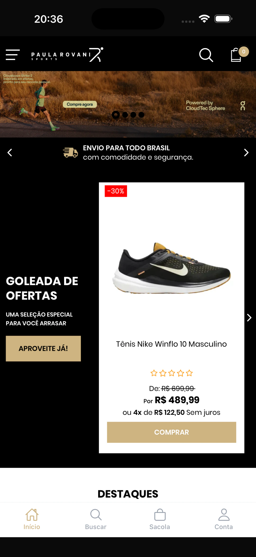 Paula Rovani Sports — app publicado pela Arthimo, tela inicial